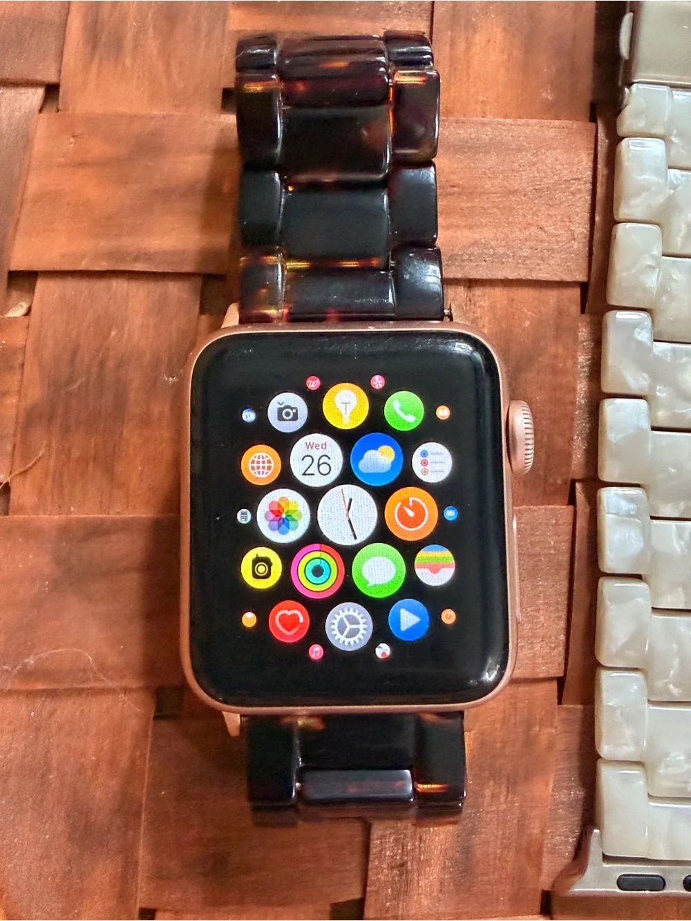 Apple Pink Silicone & Beige Watch Band Bundle for
